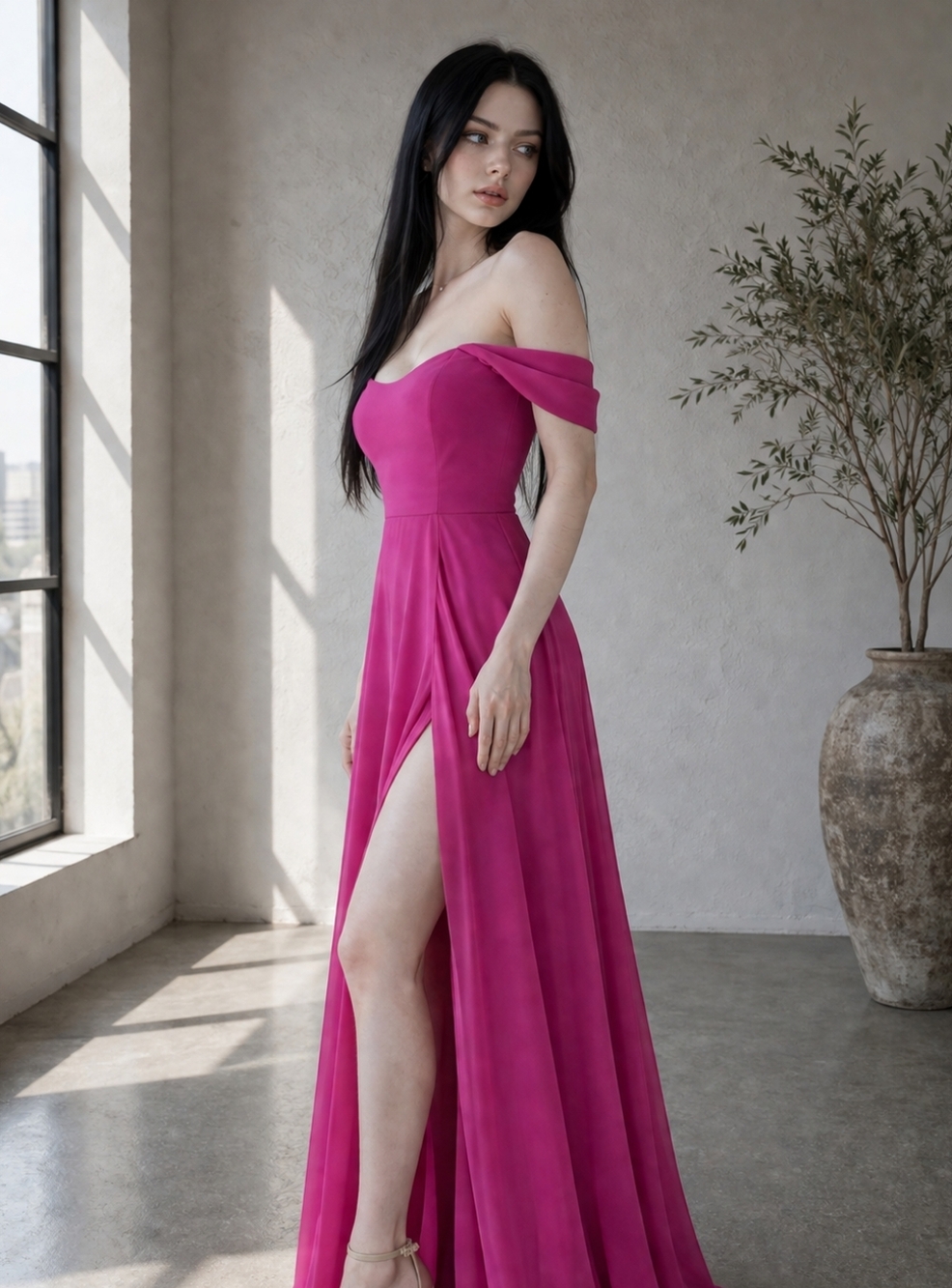 After Six Tea Rose Lux Chiffon Off Shoulder Gown 14R | Romantic Bridesmaid Maxi - Picture 5 of 15